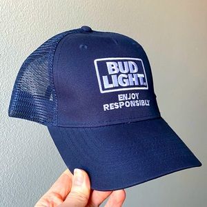Bud Light Budweiser Snap Back Trucker Hat Navy Blue